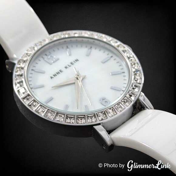 Anne Klein AK1443 White Ceramic Collection Clear Crystals Ladies Watch - Picture 3 of 14